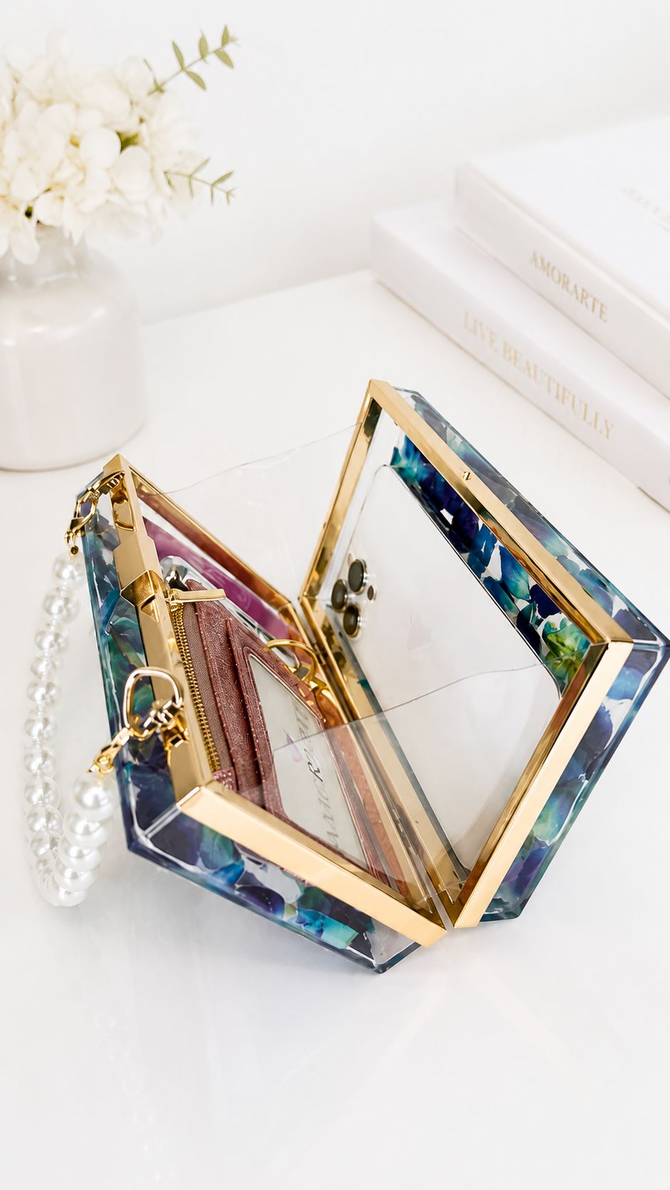 Cartera de Orquideas Turquesa eterna