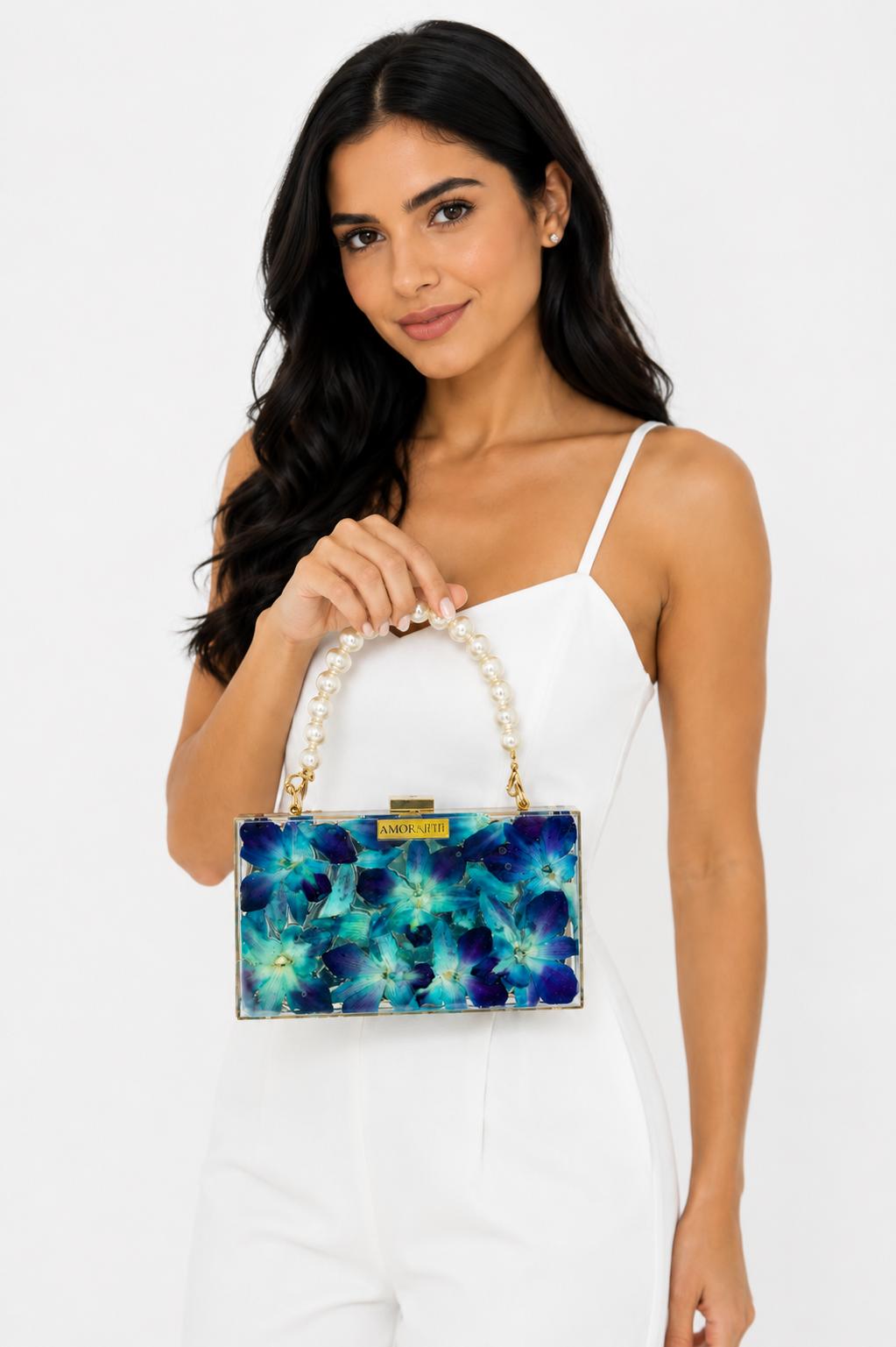 Cartera de Orquideas Turquesa eterna