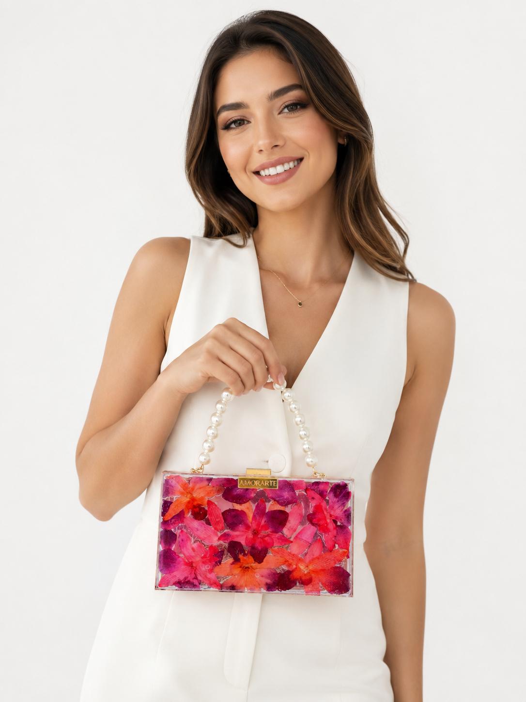 Cartera de orquidea naranja rojo intense