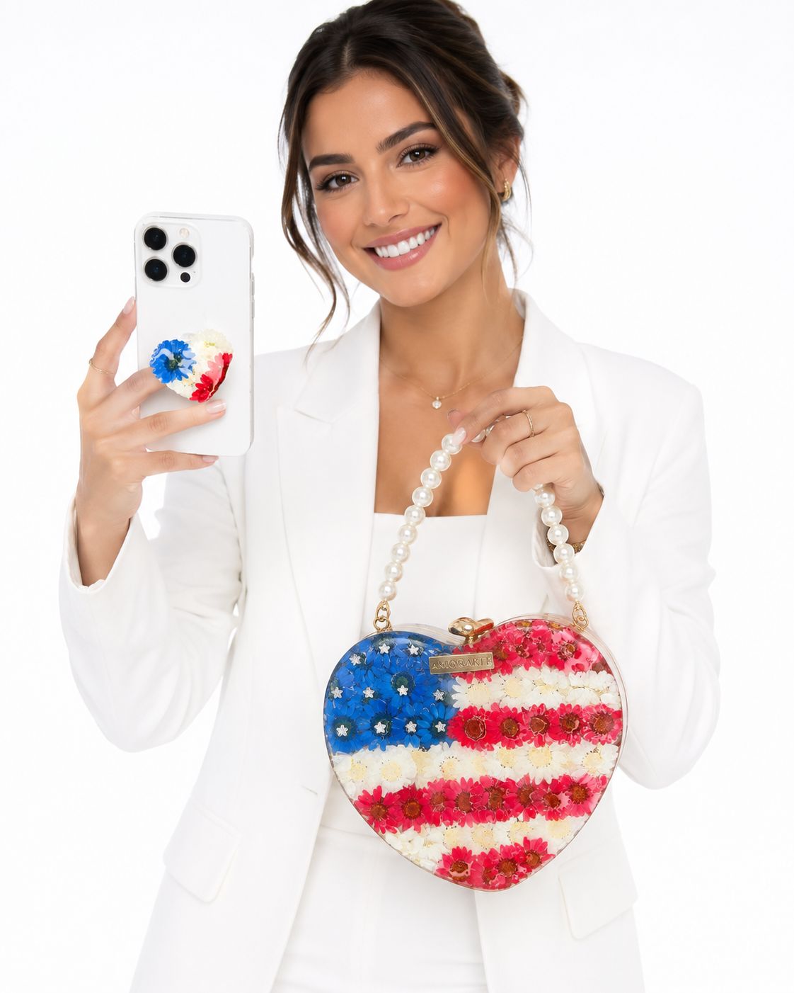 Cartera USA Corazón de margaritas reales + POPSOCKET