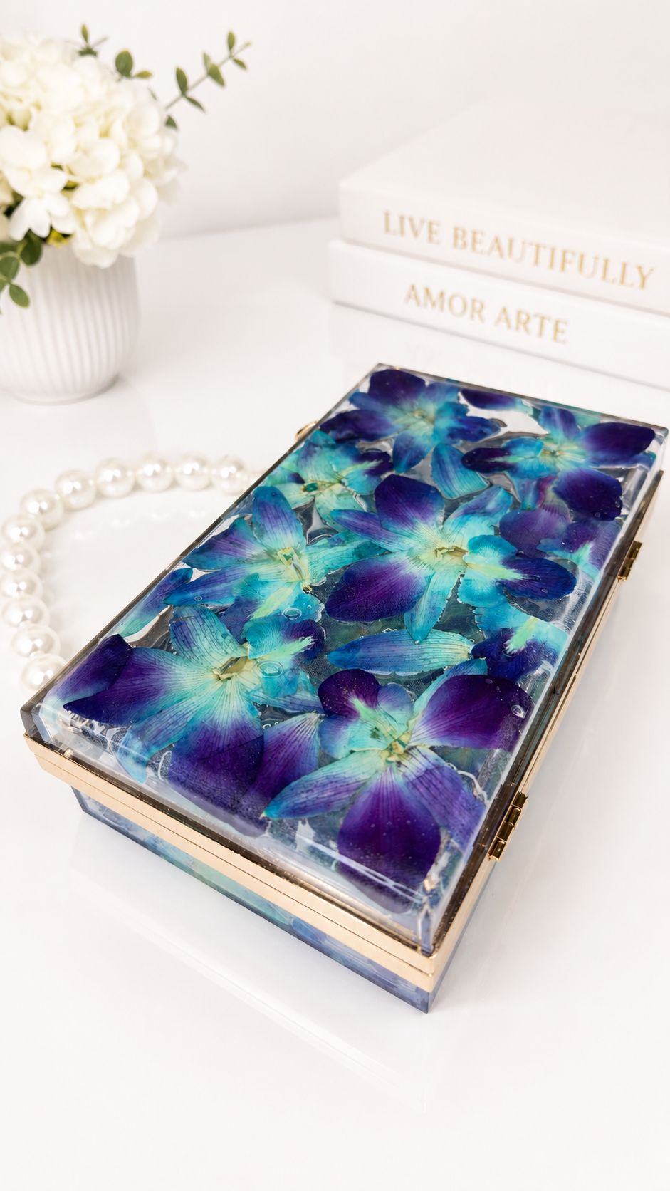 Cartera de Orquideas Turquesa eterna