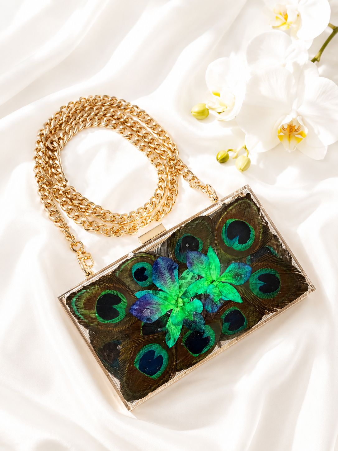 Cartera de plumas de Pavo Real encanto
