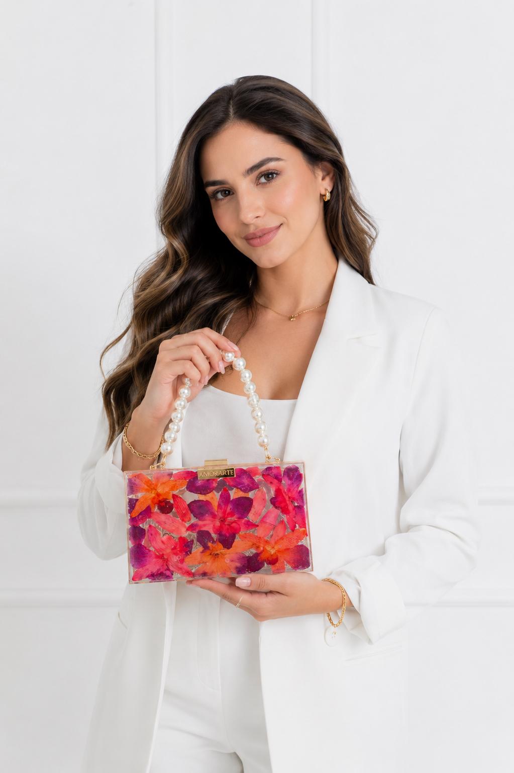 Cartera de orquidea naranja rojo intense