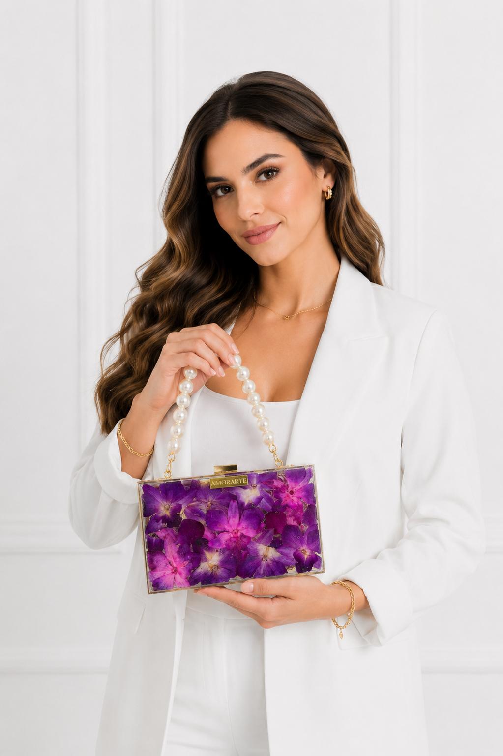 Cartera de orquideas fucsia y morada romanti