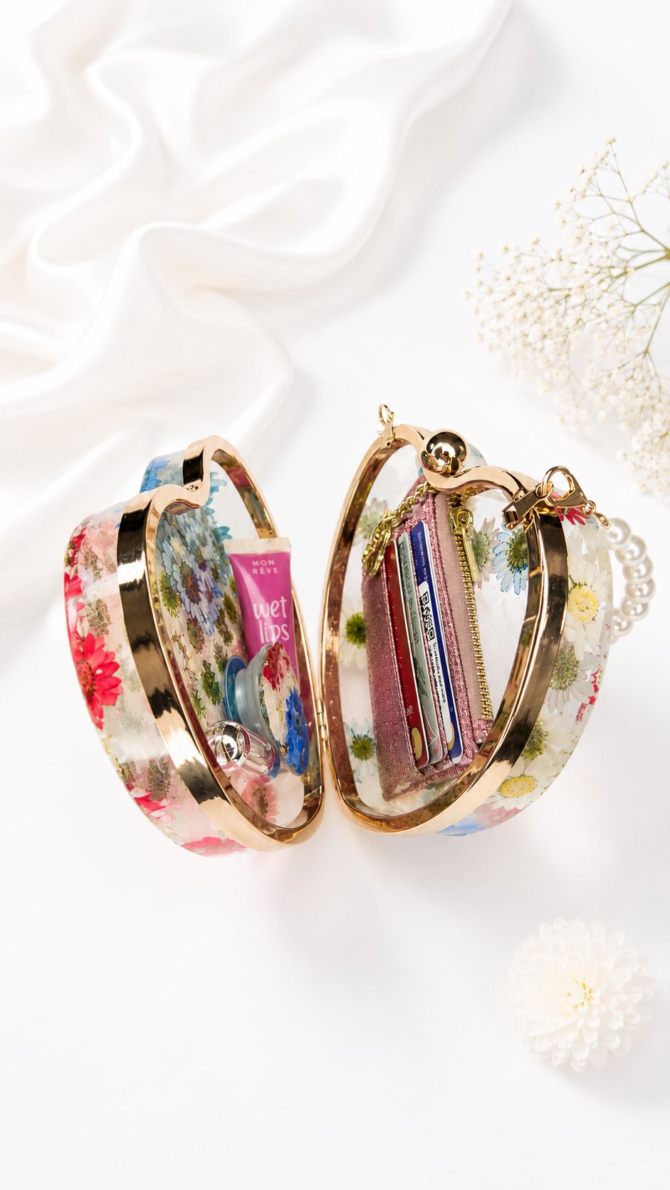 Cartera USA Corazón de margaritas reales + POPSOCKET