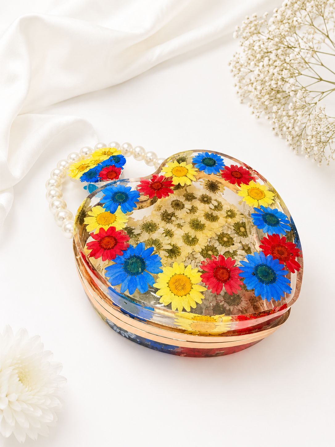 Cartera Corazón Colombia de margaritas reales+ POPSOCKET