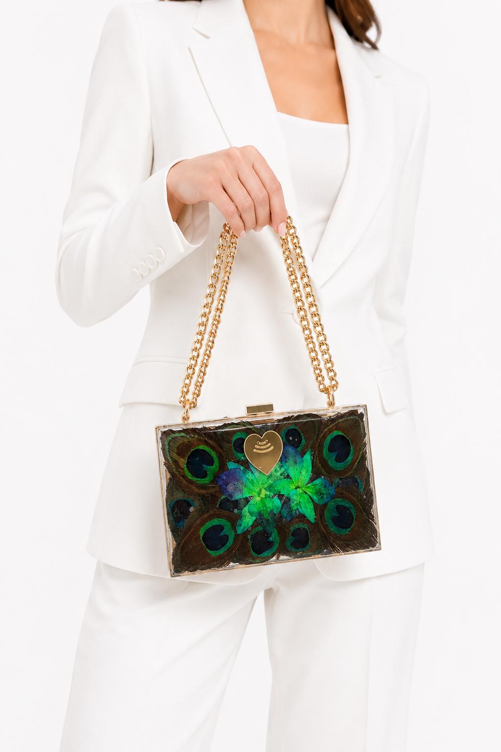 Cartera inteligente de plumas de Pavo Real encanto