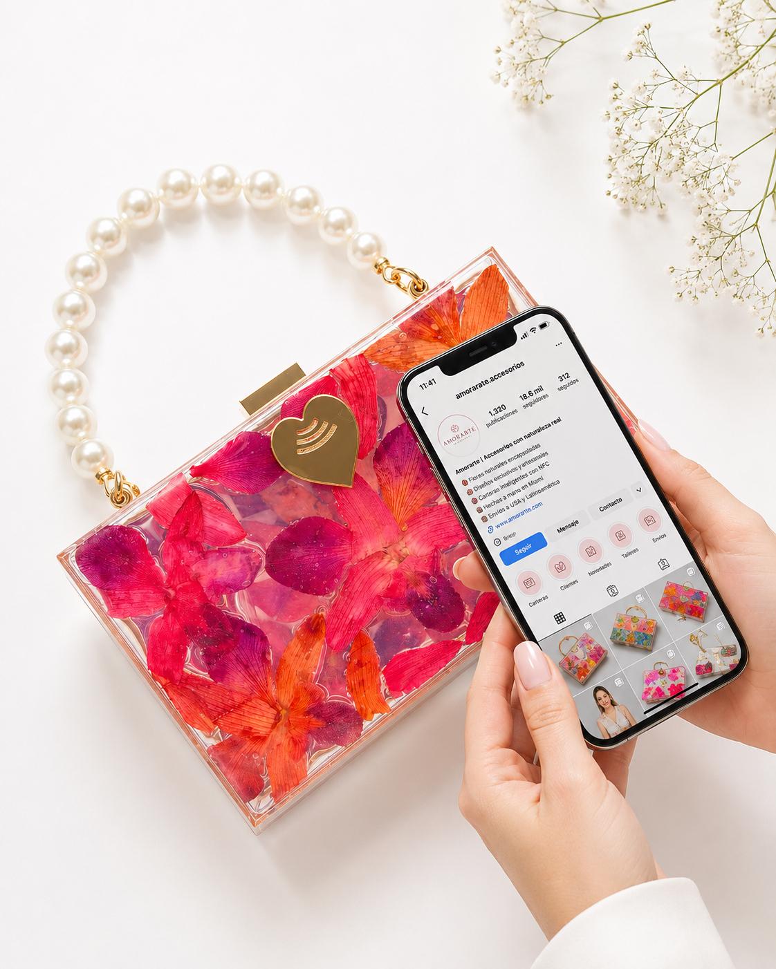 CARTERA INTELIGENTE  de orquidea naranja rojo intense