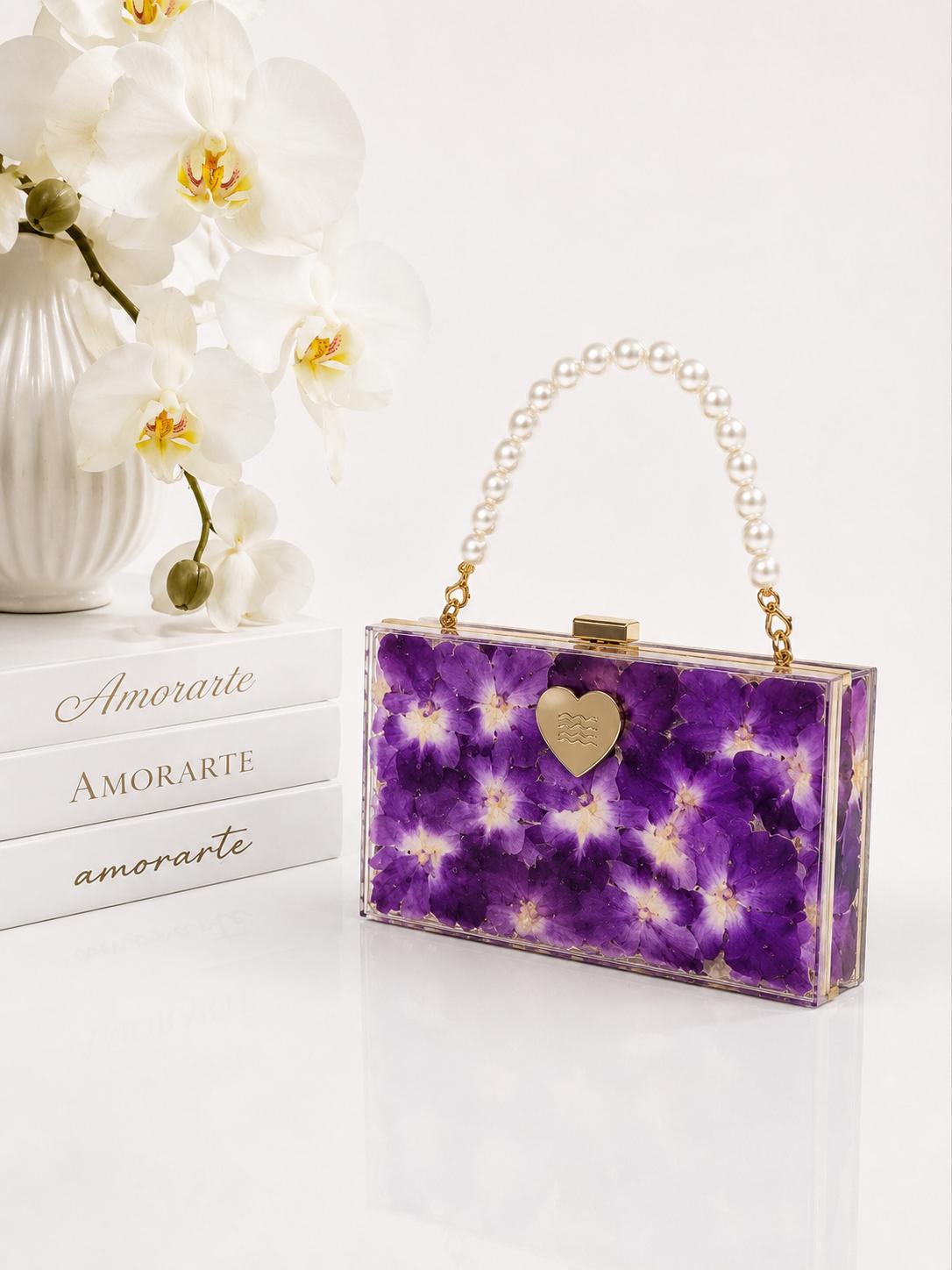 CARTERA INTELIGENTE con orquideas reales moradas