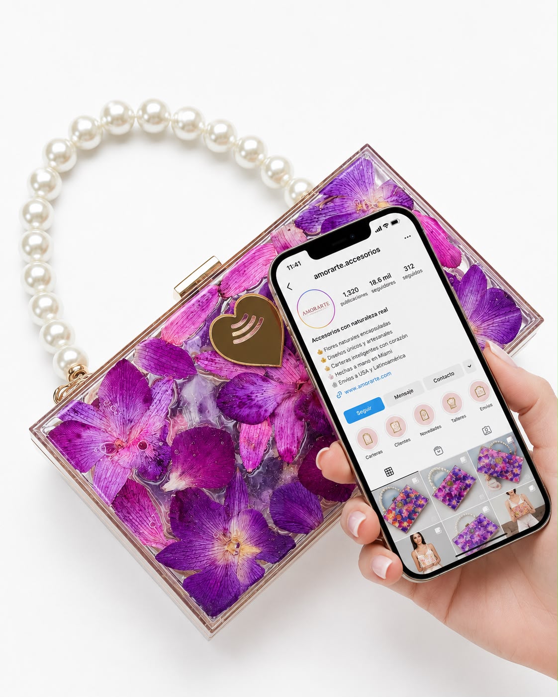 Cartera inteigente de orquideas fucsia y morada romanti